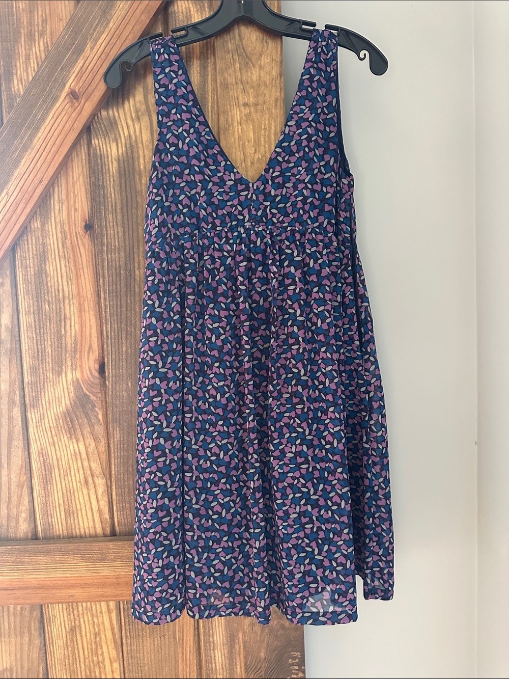 American Eagle Outfitters Navy Floral V-Neck Sundress with Pink & Purple Details